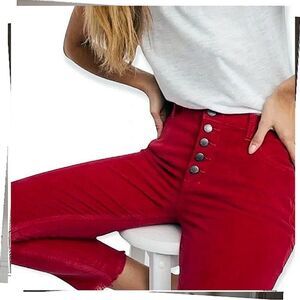 Free People NWT Red 'Regan' Button Fly Denim Jeans w/ Raw Hem (26)